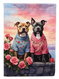Staffordshire Bull Terrier Two Hearts House Flag 28x40 Porch Sleeve Pole Decorative Outside Yard Banner Artwork Wall Hanging, Polyester