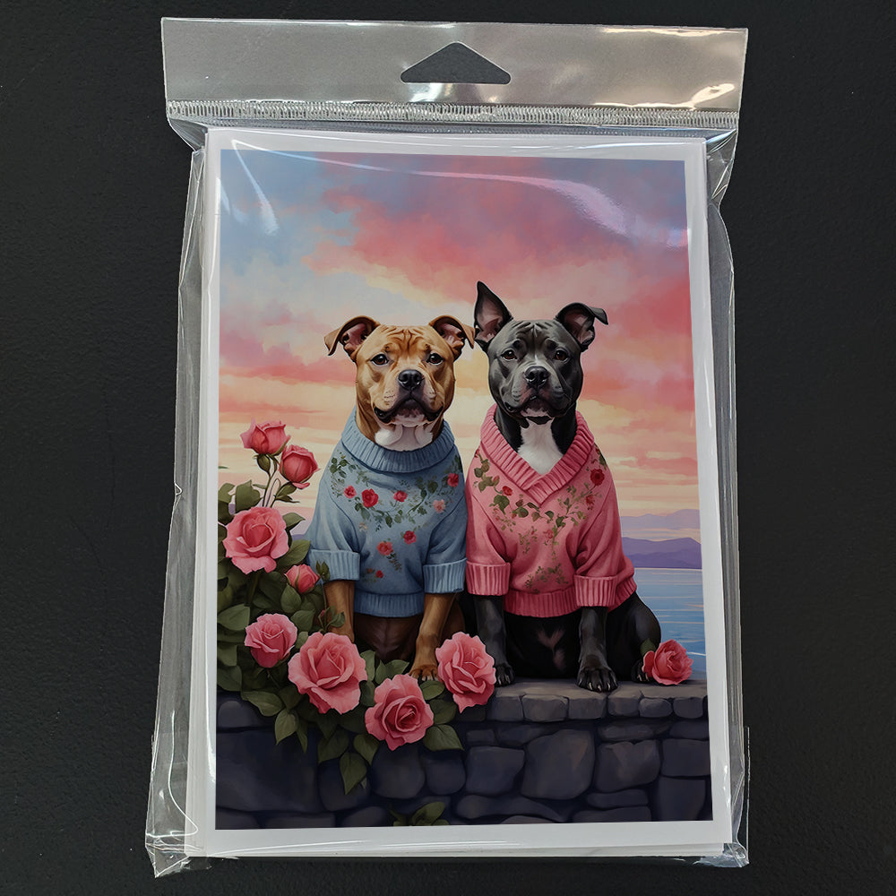 Staffordshire Bull Terrier Two Hearts Greeting Cards Pack of 8 Blank Cards with Envelopes Whimsical A7 Size 5x7