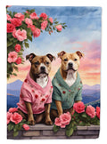 Staffordshire Bull Terrier Two Hearts House Flag 28x40 Porch Sleeve Pole Decorative Outside Yard Banner Artwork Wall Hanging, Polyester