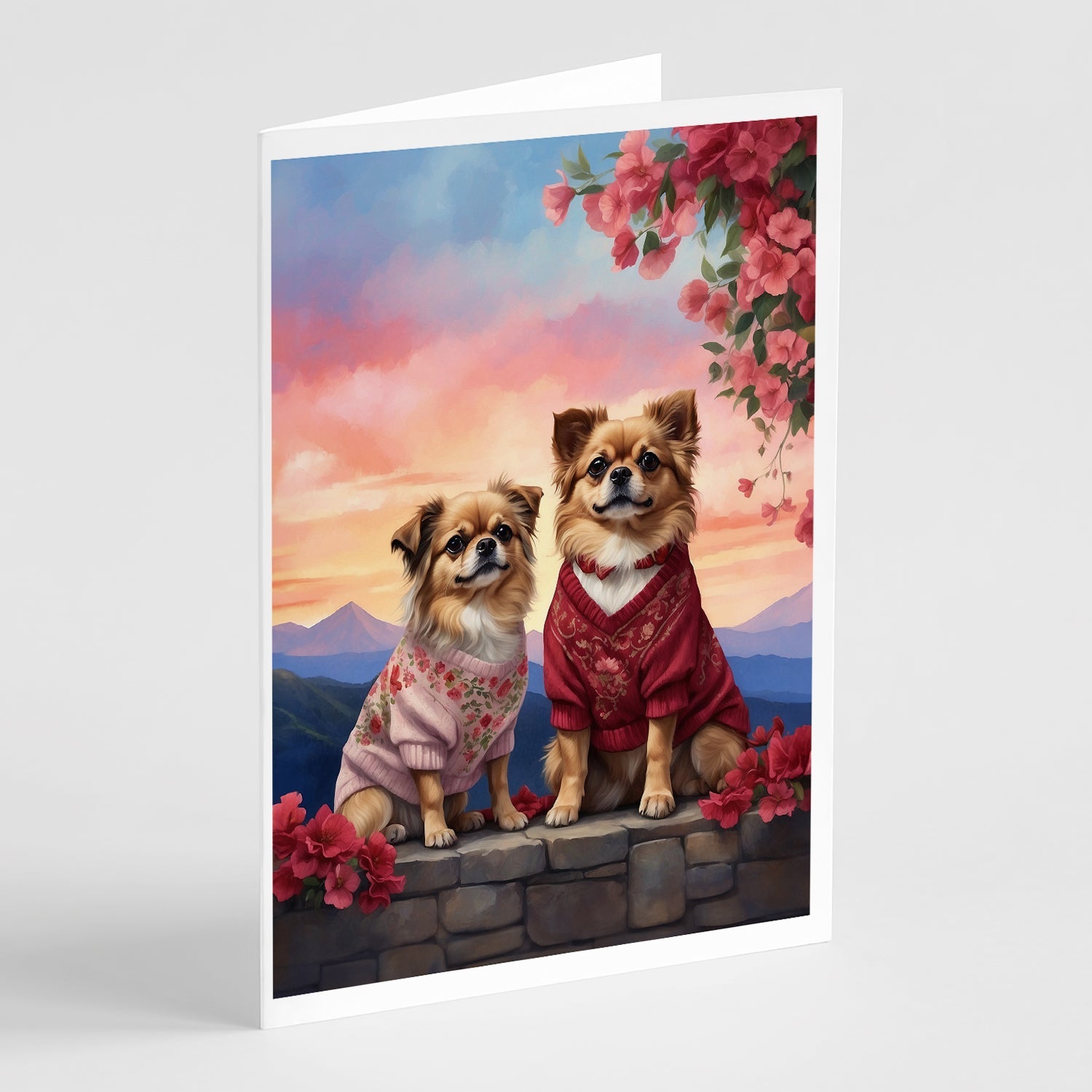 Tibetan Spaniel Two Hearts Greeting Cards Pack of 8 Blank Cards with Envelopes Whimsical A7 Size 5x7