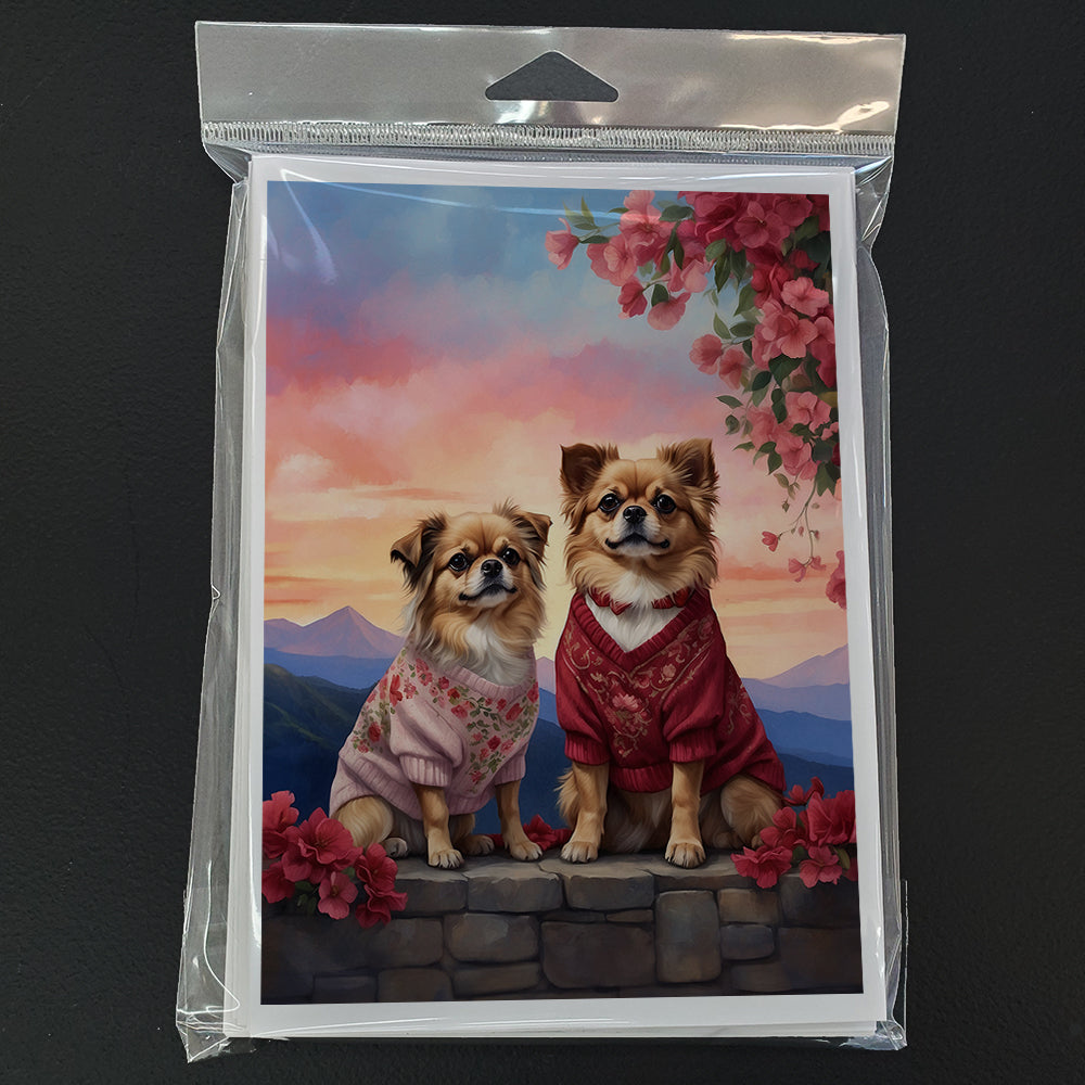 Tibetan Spaniel Two Hearts Greeting Cards Pack of 8 Blank Cards with Envelopes Whimsical A7 Size 5x7