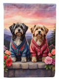 Tibetan Terrier Two Hearts House Flag 28x40 Porch Sleeve Pole Decorative Outside Yard Banner Artwork Wall Hanging, Polyester