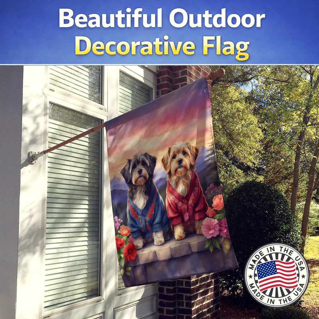 Tibetan Terrier Two Hearts House Flag 28x40 Porch Sleeve Pole Decorative Outside Yard Banner Artwork Wall Hanging, Polyester