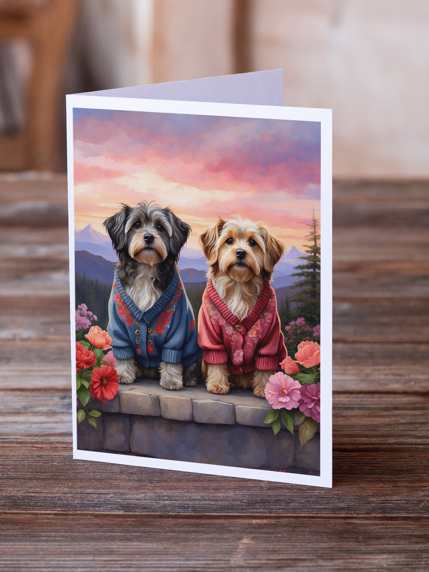 Tibetan Terrier Two Hearts Greeting Cards Pack of 8 Blank Cards with Envelopes Whimsical A7 Size 5x7