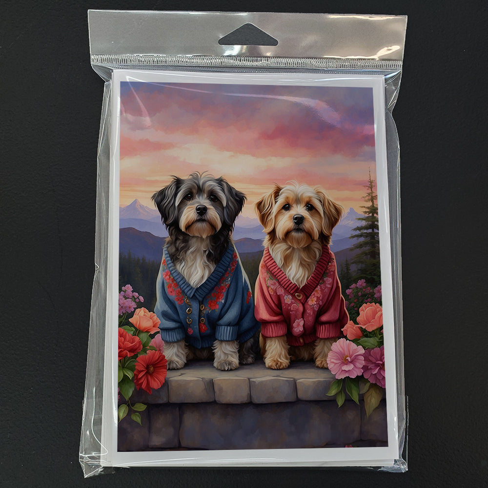 Tibetan Terrier Two Hearts Greeting Cards Pack of 8 Blank Cards with Envelopes Whimsical A7 Size 5x7
