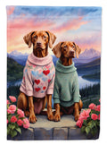 Vizsla Two Hearts House Flag 28x40 Porch Sleeve Pole Decorative Outside Yard Banner Artwork Wall Hanging, Polyester