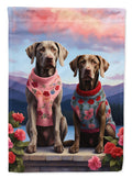 Weimaraner Two Hearts House Flag 28x40 Porch Sleeve Pole Decorative Outside Yard Banner Artwork Wall Hanging, Polyester