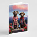 Weimaraner Two Hearts Greeting Cards Pack of 8 Blank Cards with Envelopes Whimsical A7 Size 5x7