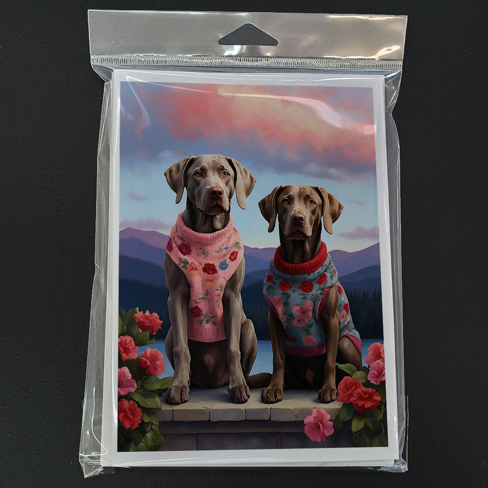 Weimaraner Two Hearts Greeting Cards Pack of 8 Blank Cards with Envelopes Whimsical A7 Size 5x7