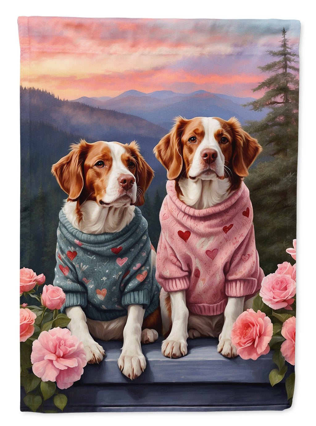 Welsh Springer Spaniel Two Hearts House Flag 28x40 Porch Sleeve Pole Decorative Outside Yard Banner Artwork Wall Hanging, Polyester