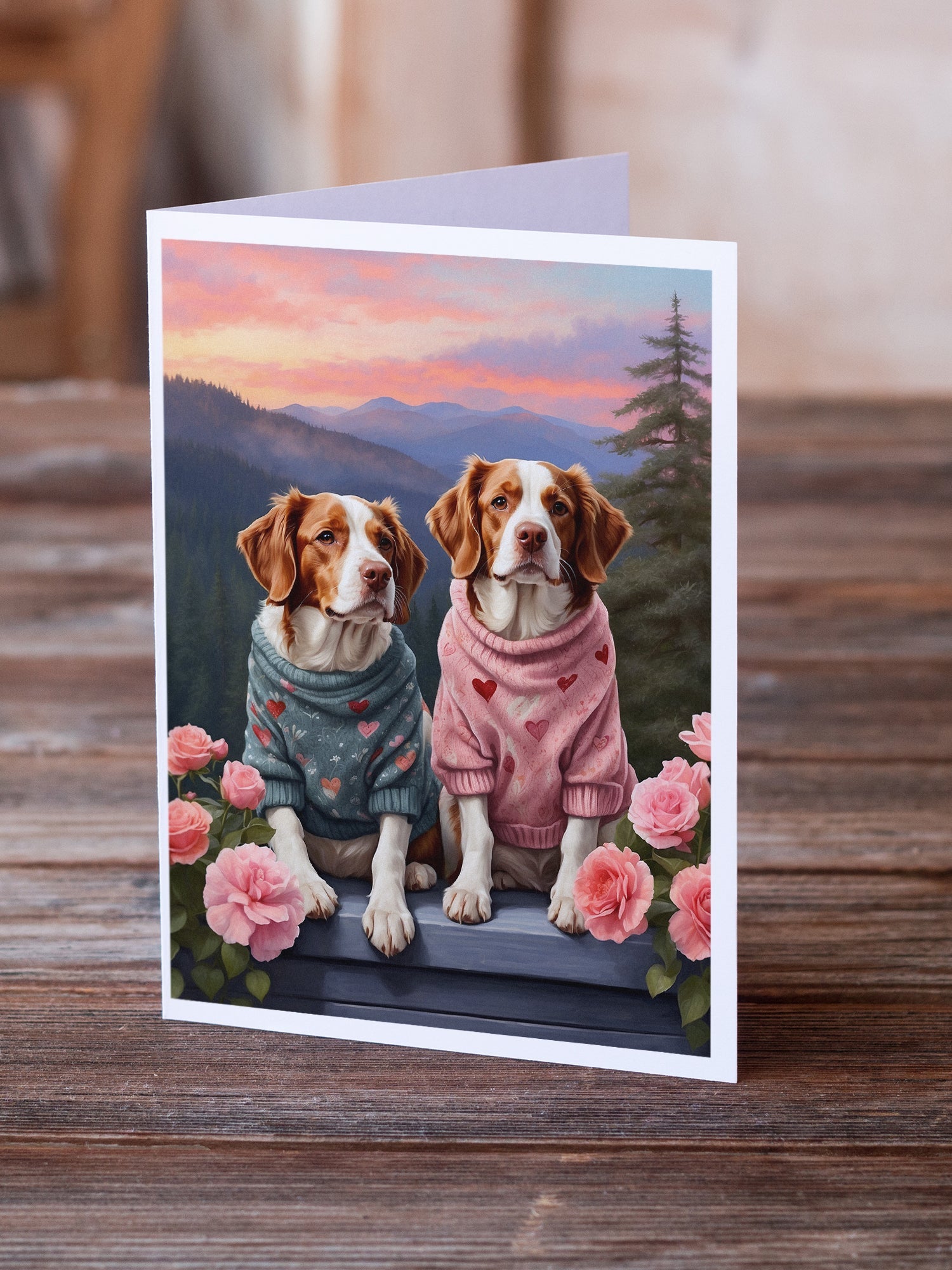 Welsh Springer Spaniel Two Hearts Greeting Cards Pack of 8 Blank Cards with Envelopes Whimsical A7 Size 5x7