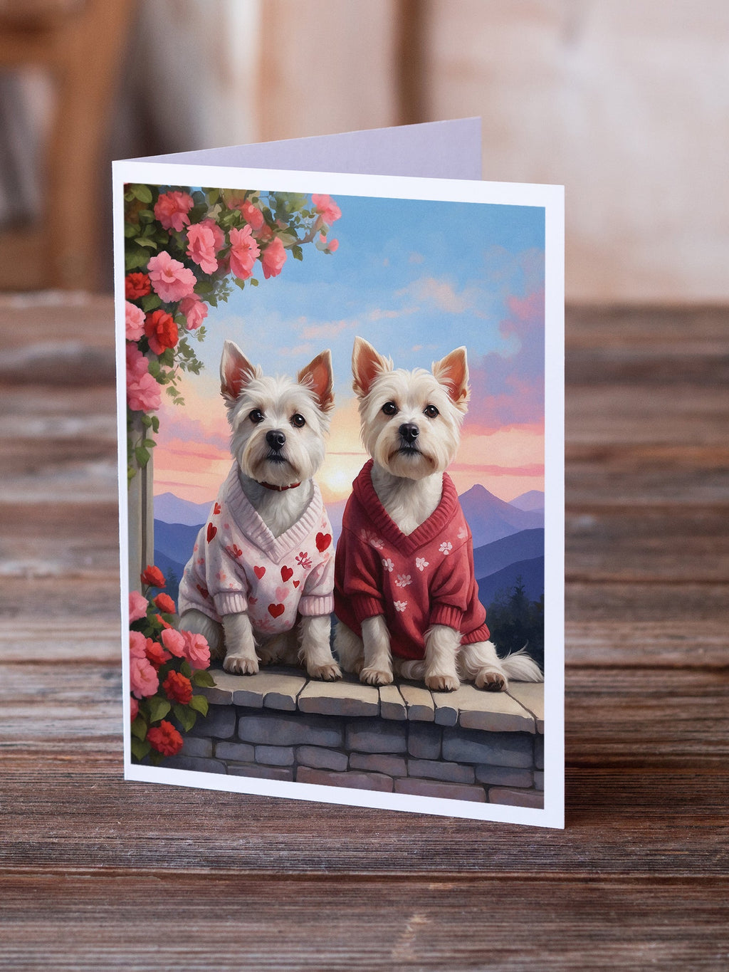 Westie Two Hearts Greeting Cards Pack of 8 Blank Cards with Envelopes Whimsical A7 Size 5x7