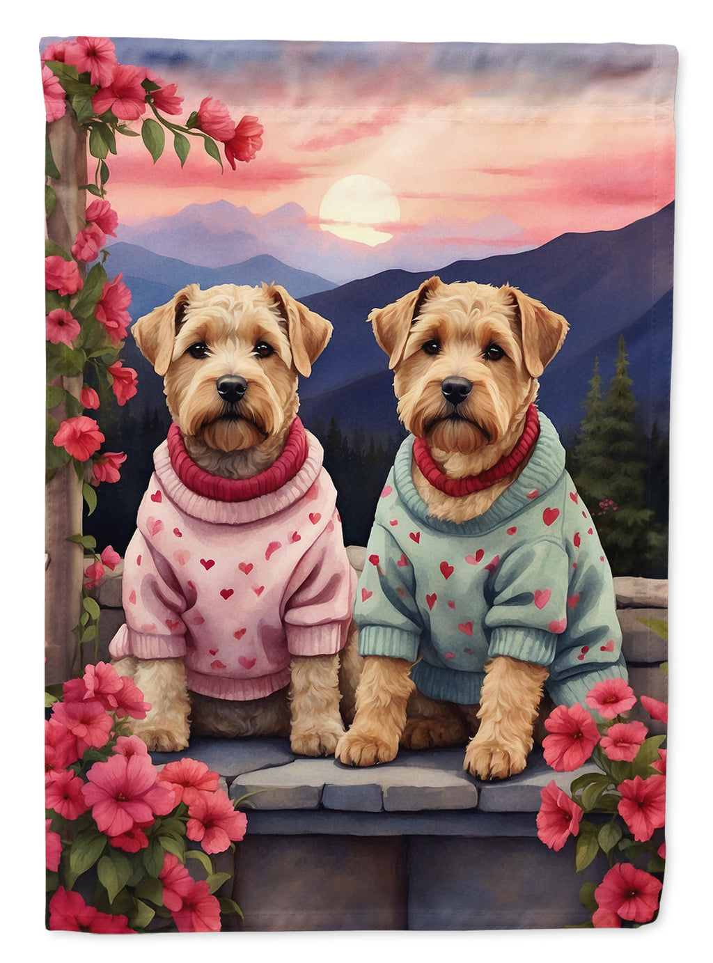 Wheaten Terrier Two Hearts House Flag 28x40 Porch Sleeve Pole Decorative Outside Yard Banner Artwork Wall Hanging, Polyester