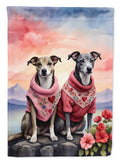 Whippet Two Hearts House Flag 28x40 Porch Sleeve Pole Decorative Outside Yard Banner Artwork Wall Hanging, Polyester