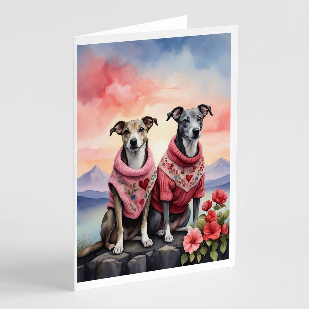 Whippet Two Hearts Greeting Cards Pack of 8 Blank Cards with Envelopes Whimsical A7 Size 5x7
