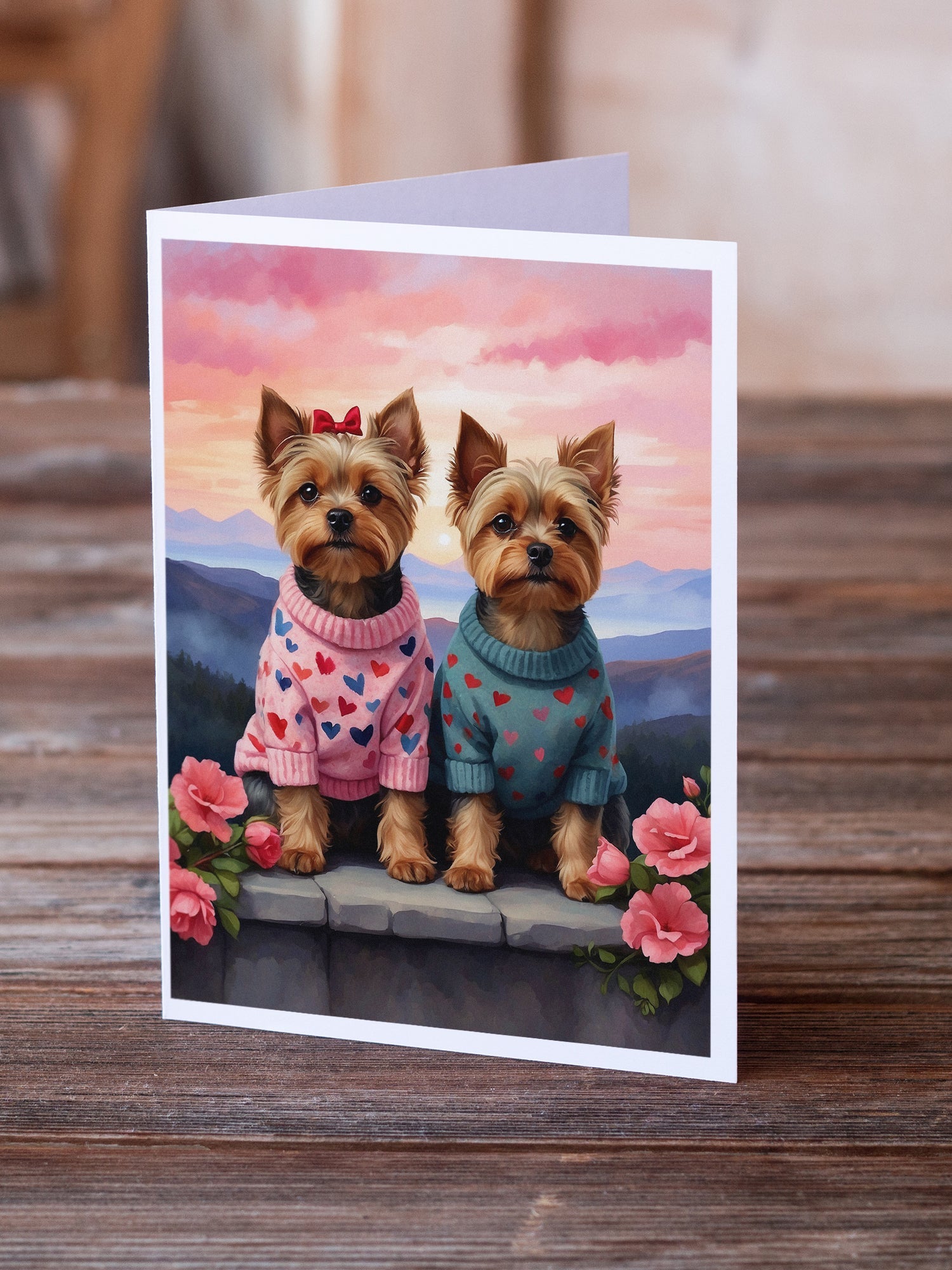 Yorkshire Terrier Two Hearts Greeting Cards Pack of 8 Blank Cards with Envelopes Whimsical A7 Size 5x7