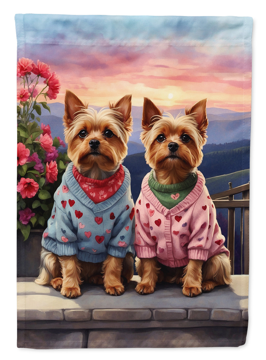 Yorkshire Terrier Two Hearts House Flag 28x40 Porch Sleeve Pole Decorative Outside Yard Banner Artwork Wall Hanging, Polyester