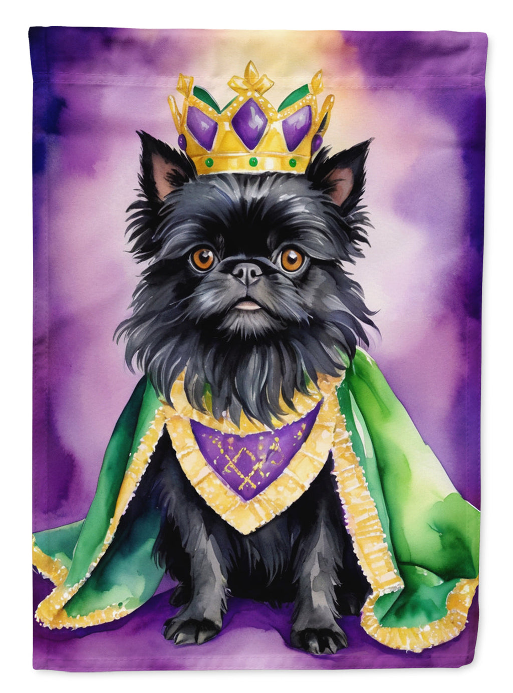 Affenpinscher King of Mardi Gras House Flag 28x40 Porch Sleeve Pole Decorative Outside Yard Banner Artwork Wall Hanging, Polyester