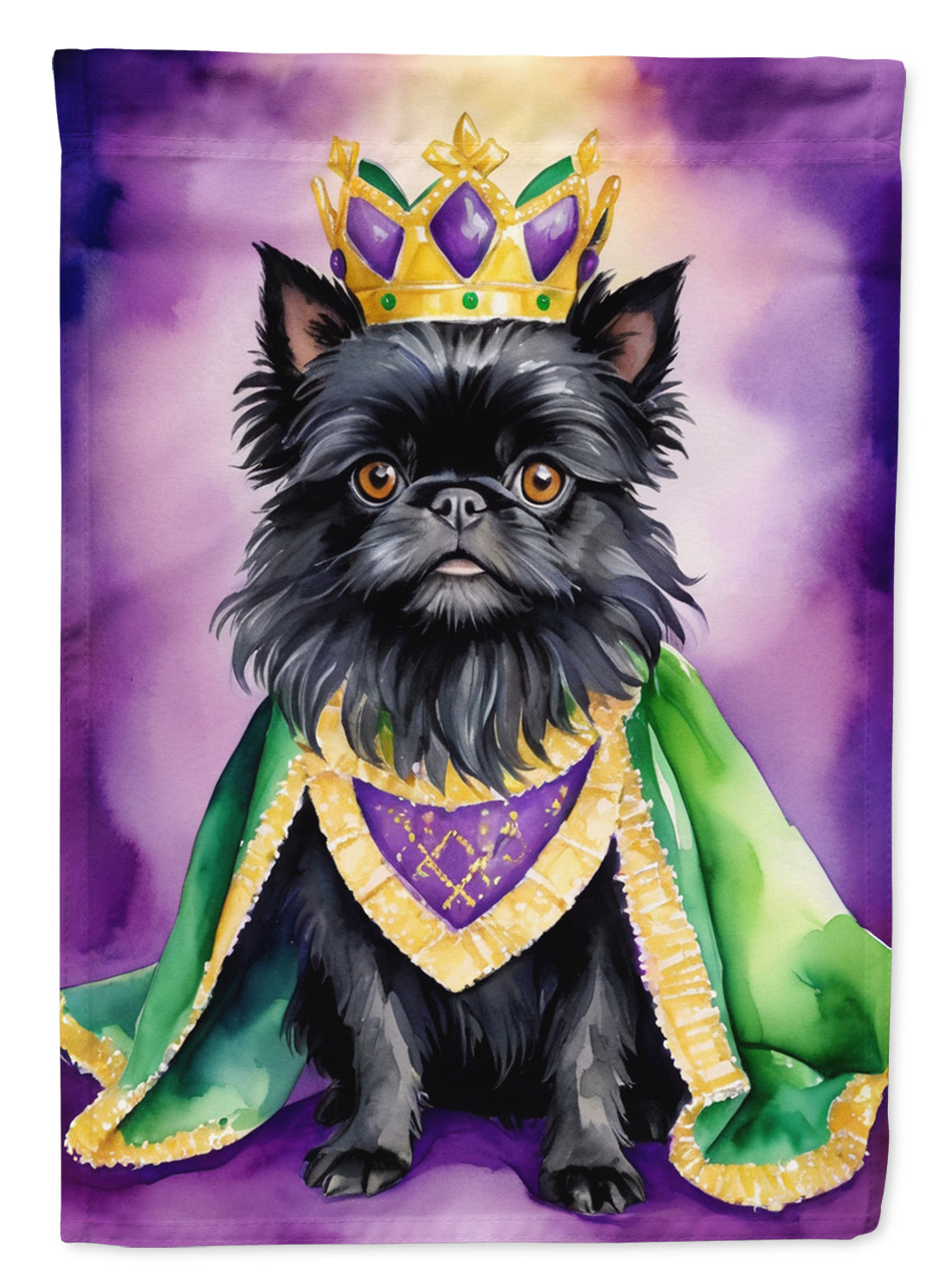Affenpinscher King of Mardi Gras House Flag 28x40 Porch Sleeve Pole Decorative Outside Yard Banner Artwork Wall Hanging, Polyester