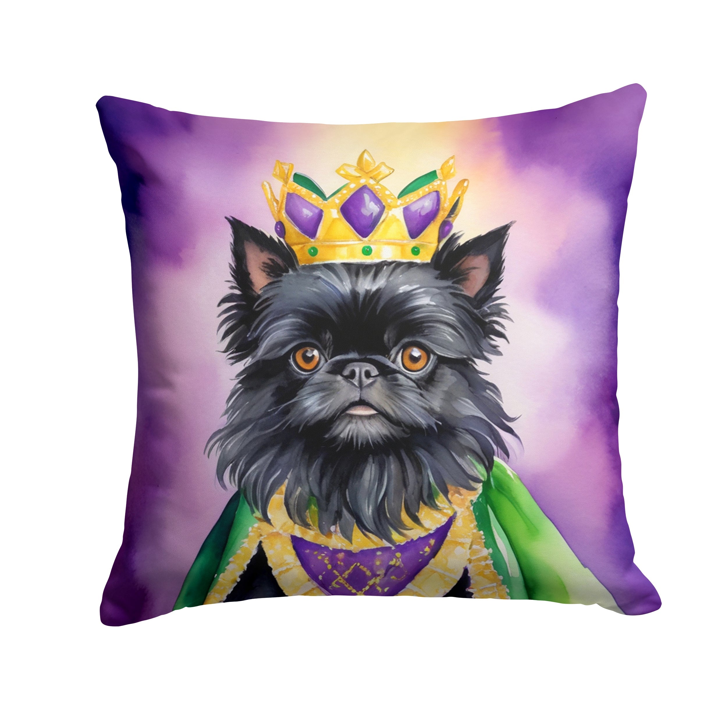 Affenpinscher King of Mardi Gras Decorative Throw Pillow 14x14 Indoor Outdoor Accent Cushion, Fabric Cover with Insert for Sofa, Bed, Porch & Living Room