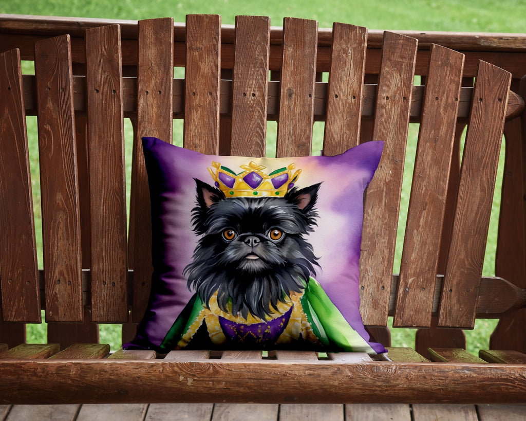 Affenpinscher King of Mardi Gras Decorative Throw Pillow 14x14 Indoor Outdoor Accent Cushion, Fabric Cover with Insert for Sofa, Bed, Porch & Living Room