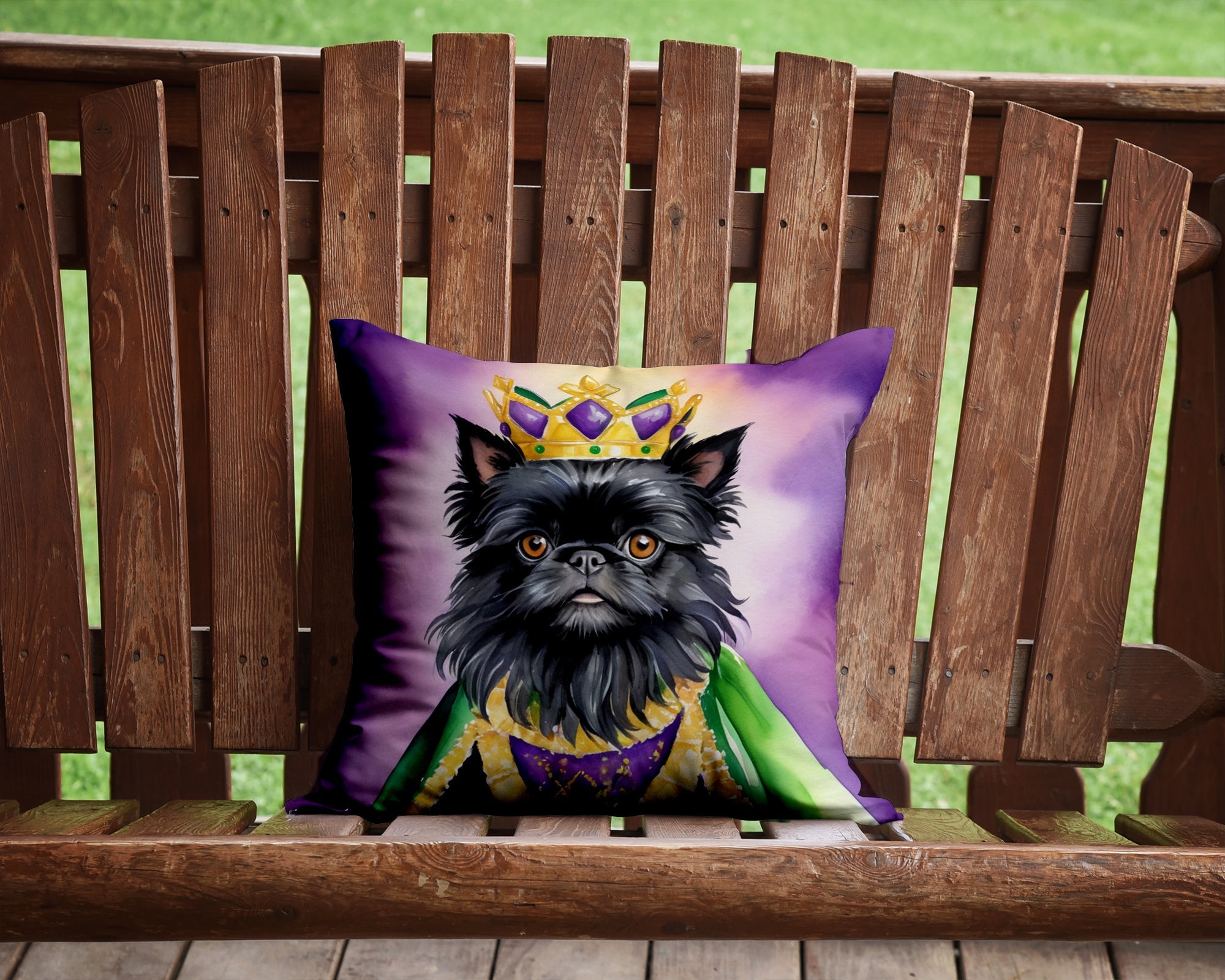 Affenpinscher King of Mardi Gras Decorative Throw Pillow 14x14 Indoor Outdoor Accent Cushion, Fabric Cover with Insert for Sofa, Bed, Porch & Living Room
