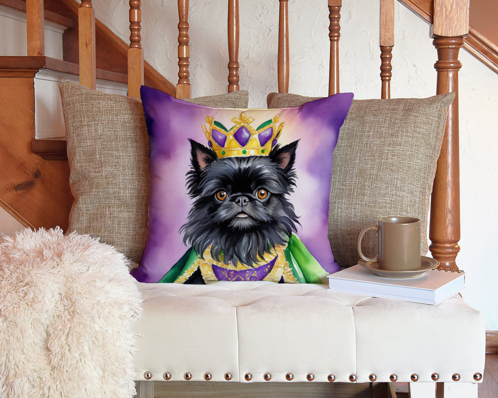 Affenpinscher King of Mardi Gras Decorative Throw Pillow 14x14 Indoor Outdoor Accent Cushion, Fabric Cover with Insert for Sofa, Bed, Porch & Living Room