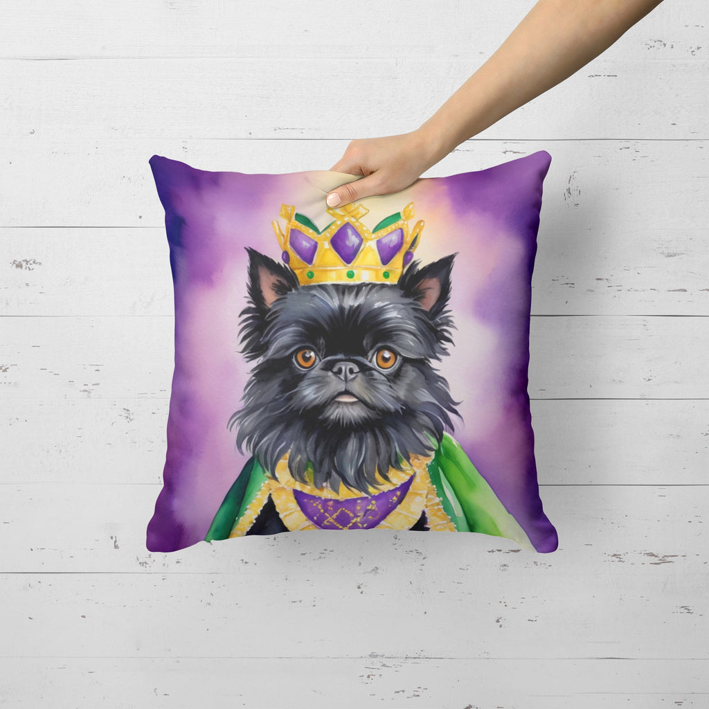 Affenpinscher King of Mardi Gras Decorative Throw Pillow 18x18 Indoor Outdoor Accent Cushion, Fabric Cover with Insert for Sofa, Bed, Porch & Living Room