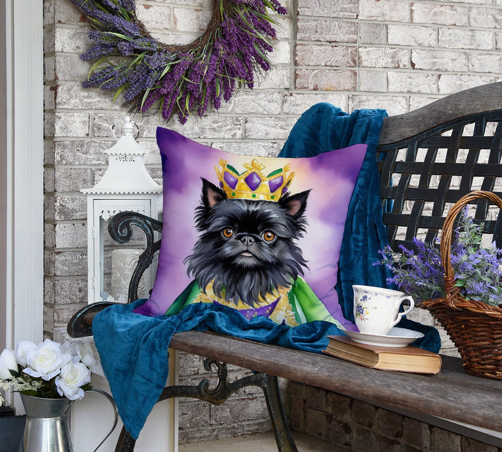 Affenpinscher King of Mardi Gras Decorative Throw Pillow 18x18 Indoor Outdoor Accent Cushion, Fabric Cover with Insert for Sofa, Bed, Porch & Living Room