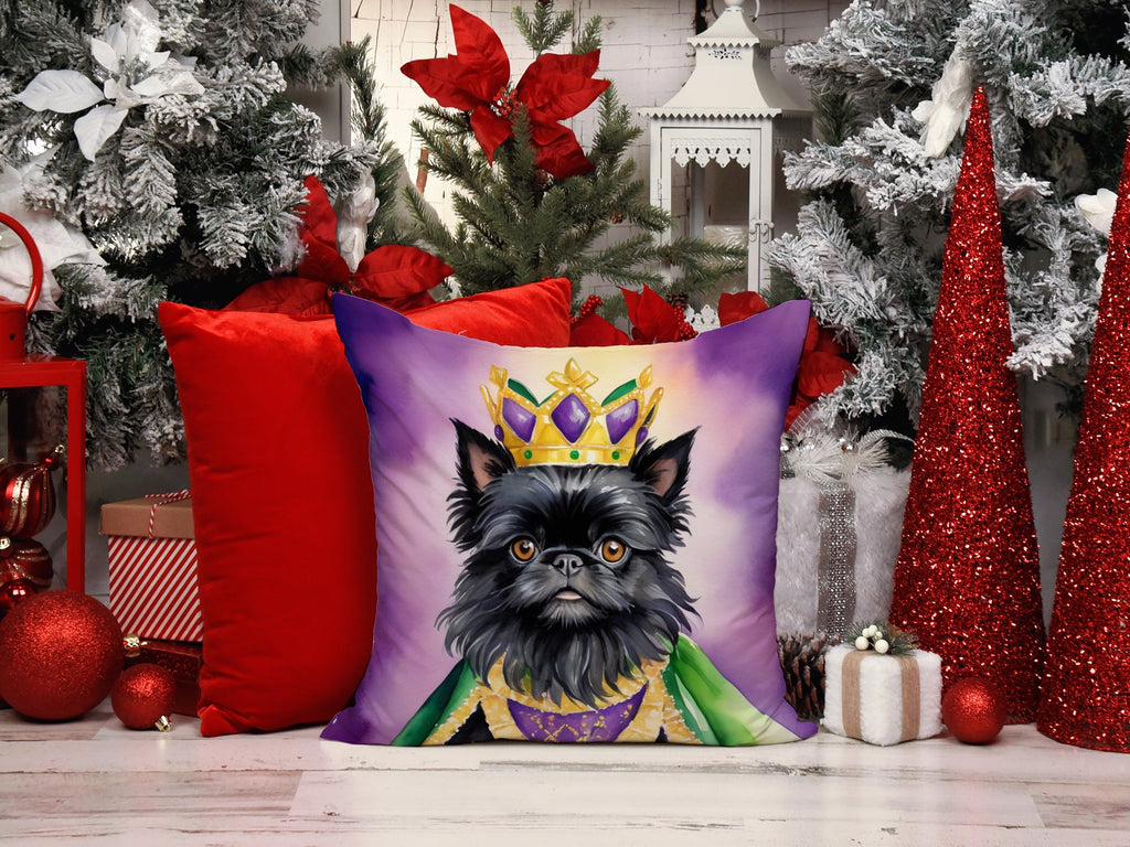 Affenpinscher King of Mardi Gras Decorative Throw Pillow 18x18 Indoor Outdoor Accent Cushion, Fabric Cover with Insert for Sofa, Bed, Porch & Living Room