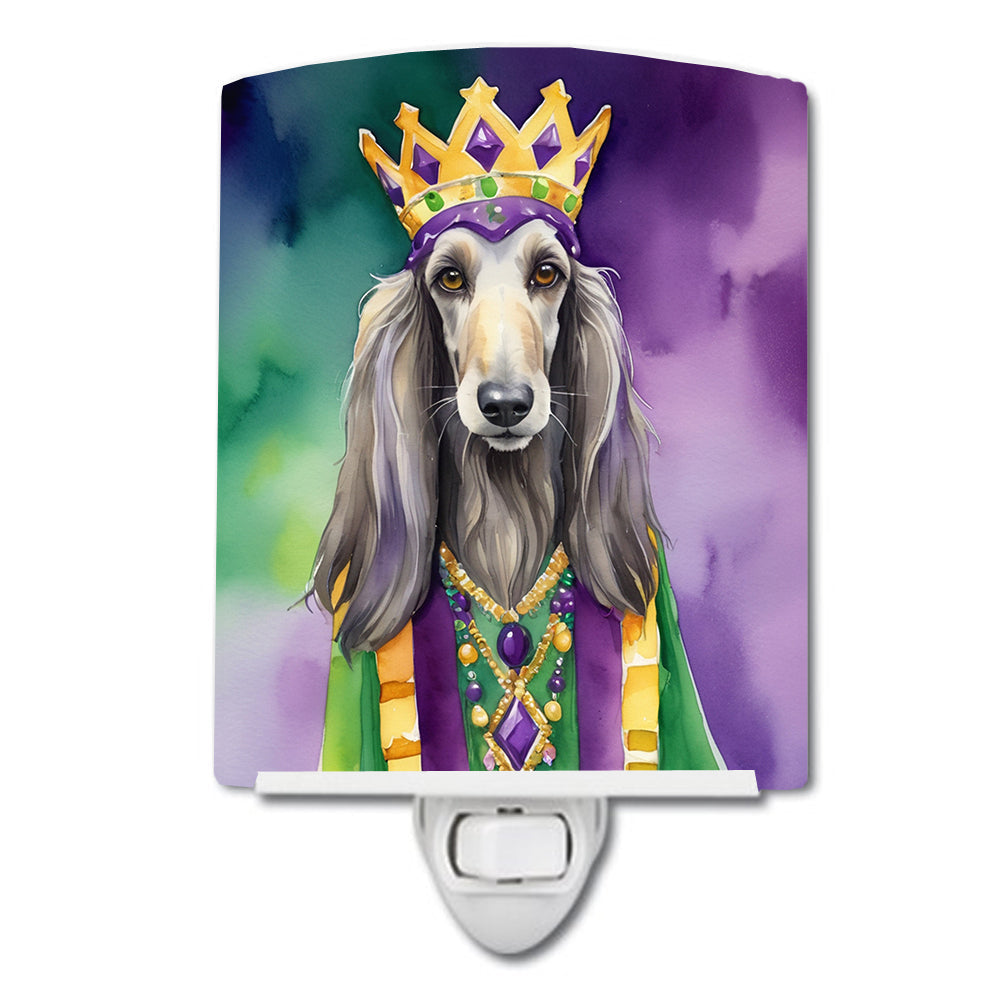 Afghan Hound King of Mardi Gras Ceramic Night Light Compact, UL-Certified, Ideal for Bedroom, Bathroom, Nursery, Hallway, Kitchen, 6x4x3, Multicolor