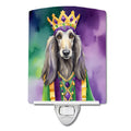 Afghan Hound King of Mardi Gras Ceramic Night Light Compact, UL-Certified, Ideal for Bedroom, Bathroom, Nursery, Hallway, Kitchen, 6x4x3, Multicolor