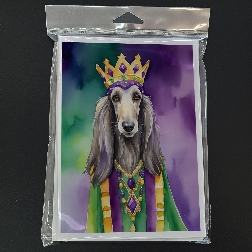 Afghan Hound King of Mardi Gras Greeting Cards Pack of 8 Blank Cards with Envelopes Whimsical A7 Size 5x7