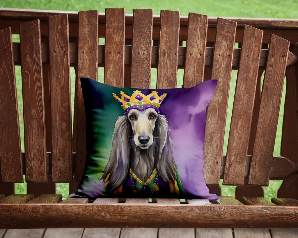 Afghan Hound King of Mardi Gras Decorative Throw Pillow 14x14 Indoor Outdoor Accent Cushion, Fabric Cover with Insert for Sofa, Bed, Porch & Living Room