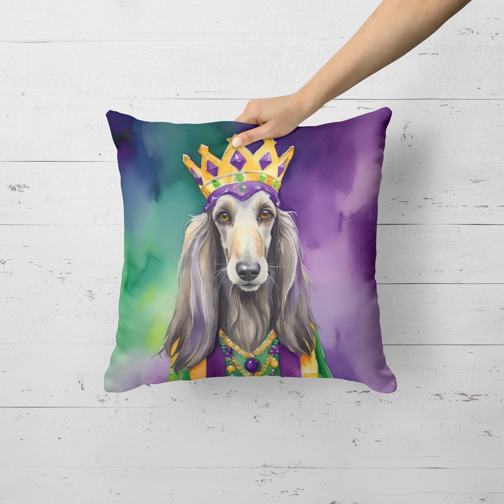 Afghan Hound King of Mardi Gras Decorative Throw Pillow 18x18 Indoor Outdoor Accent Cushion, Fabric Cover with Insert for Sofa, Bed, Porch & Living Room