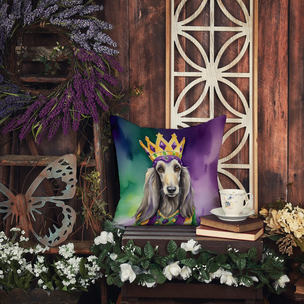 Afghan Hound King of Mardi Gras Decorative Throw Pillow 18x18 Indoor Outdoor Accent Cushion, Fabric Cover with Insert for Sofa, Bed, Porch & Living Room
