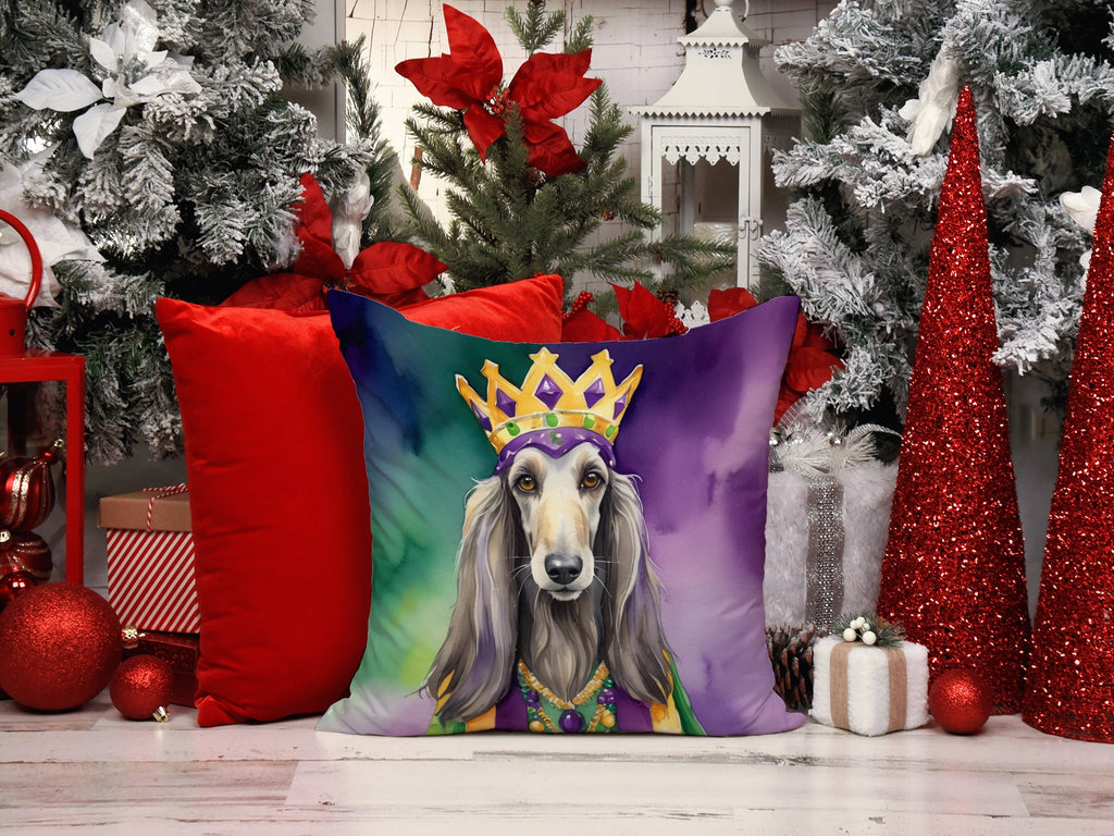 Afghan Hound King of Mardi Gras Decorative Throw Pillow 18x18 Indoor Outdoor Accent Cushion, Fabric Cover with Insert for Sofa, Bed, Porch & Living Room