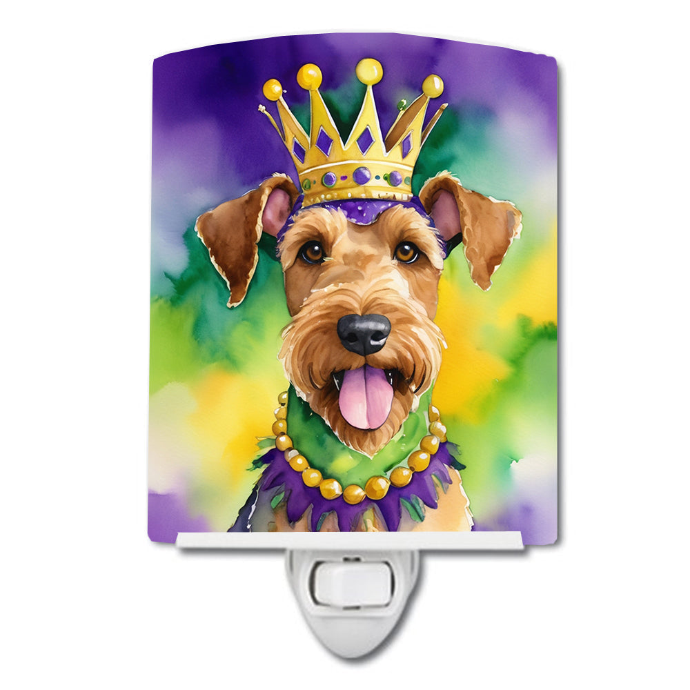 Airedale Terrier King of Mardi Gras Ceramic Night Light Compact, UL-Certified, Ideal for Bedroom, Bathroom, Nursery, Hallway, Kitchen, 6x4x3, Multicolor