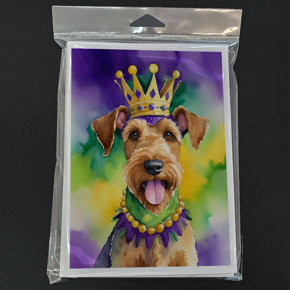 Airedale Terrier King of Mardi Gras Greeting Cards Pack of 8 Blank Cards with Envelopes Whimsical A7 Size 5x7