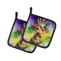 Airedale Terrier King of Mardi Gras Pot Holder Set of 2 Heat Resistant Quilted Hot Pads 7.5 x 7.5 Inch, Insulated Kitchen Trivets for Cooking & Baking