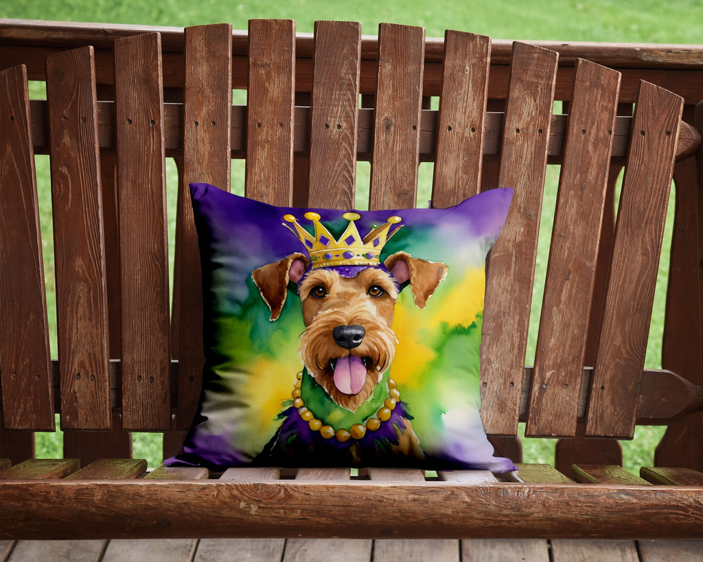Airedale Terrier King of Mardi Gras Decorative Throw Pillow 14x14 Indoor Outdoor Accent Cushion, Fabric Cover with Insert for Sofa, Bed, Porch & Living Room