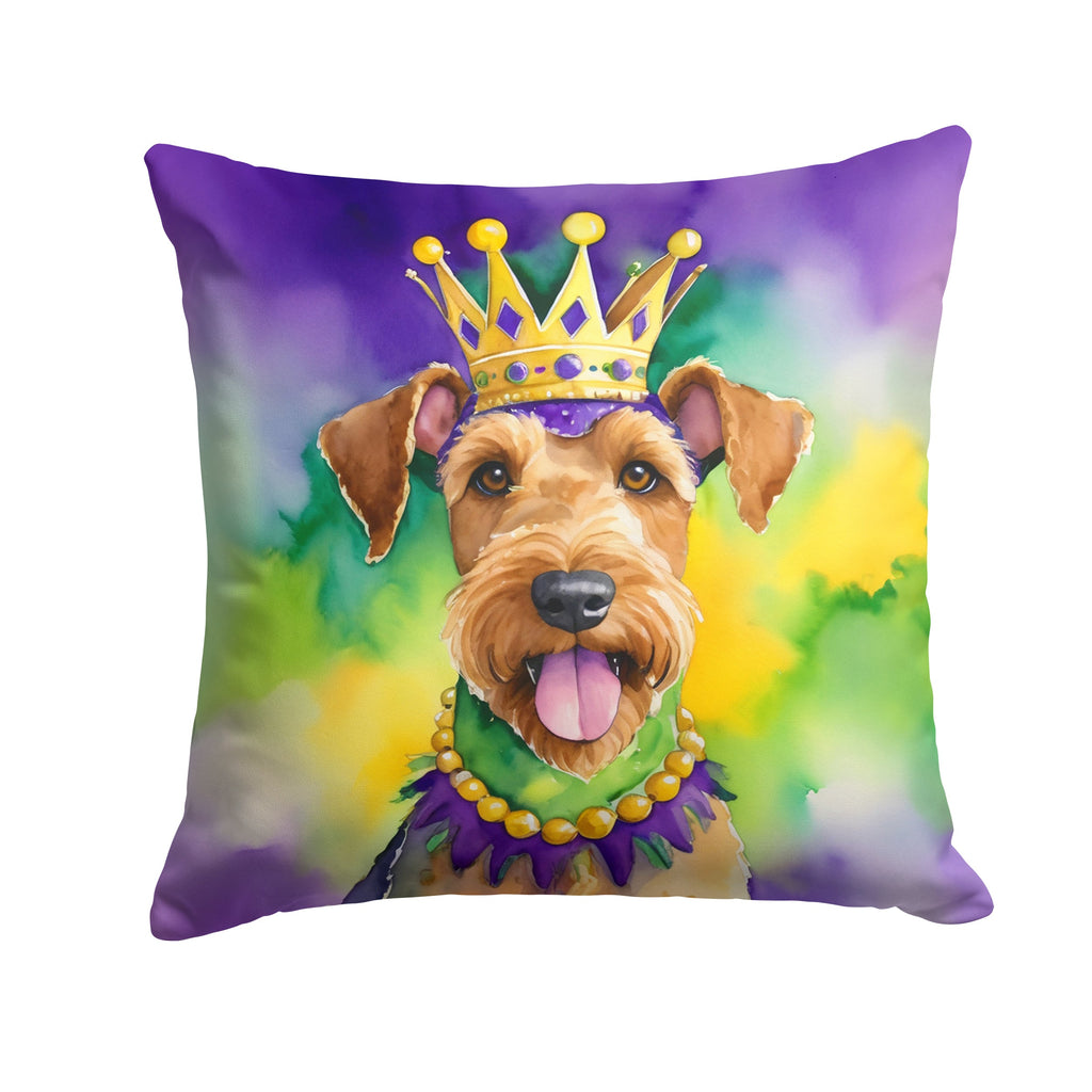 Airedale Terrier King of Mardi Gras Decorative Throw Pillow 18x18 Indoor Outdoor Accent Cushion, Fabric Cover with Insert for Sofa, Bed, Porch & Living Room