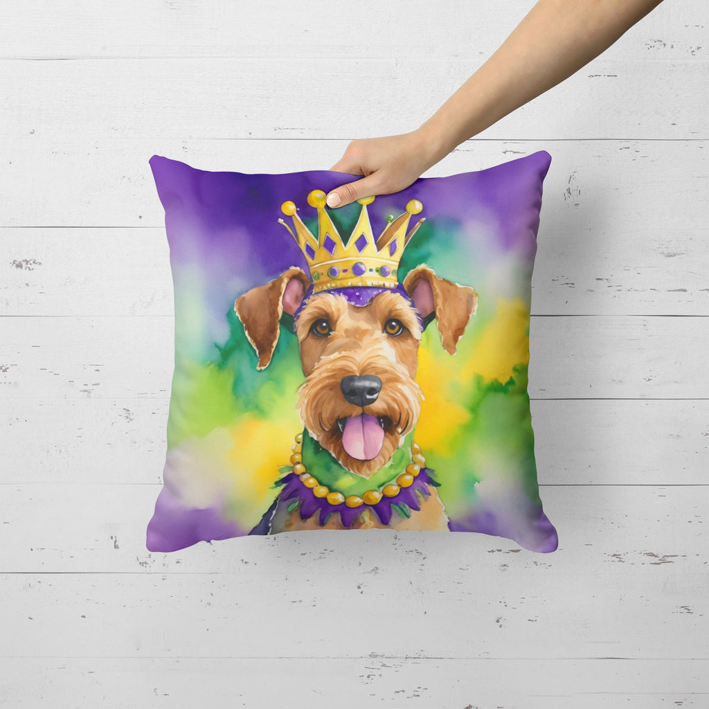 Airedale Terrier King of Mardi Gras Decorative Throw Pillow 18x18 Indoor Outdoor Accent Cushion, Fabric Cover with Insert for Sofa, Bed, Porch & Living Room