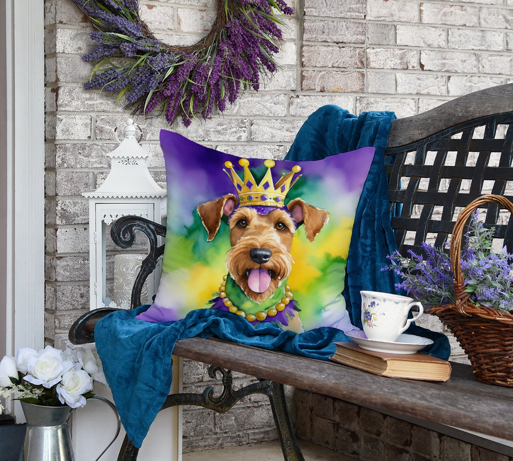 Airedale Terrier King of Mardi Gras Decorative Throw Pillow 18x18 Indoor Outdoor Accent Cushion, Fabric Cover with Insert for Sofa, Bed, Porch & Living Room