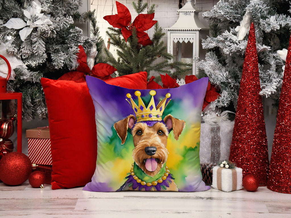 Airedale Terrier King of Mardi Gras Decorative Throw Pillow 18x18 Indoor Outdoor Accent Cushion, Fabric Cover with Insert for Sofa, Bed, Porch & Living Room
