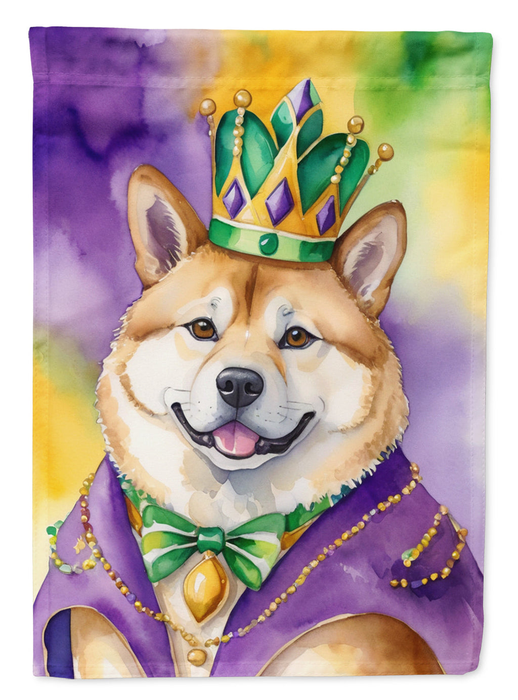 Akita King of Mardi Gras House Flag 28x40 Porch Sleeve Pole Decorative Outside Yard Banner Artwork Wall Hanging, Polyester