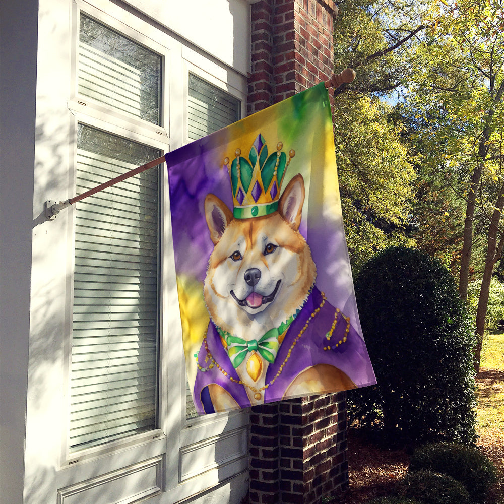 Akita King of Mardi Gras House Flag 28x40 Porch Sleeve Pole Decorative Outside Yard Banner Artwork Wall Hanging, Polyester