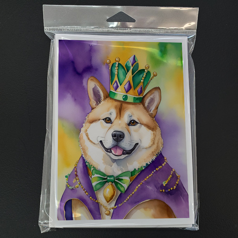 Akita King of Mardi Gras Greeting Cards Pack of 8 Blank Cards with Envelopes Whimsical A7 Size 5x7