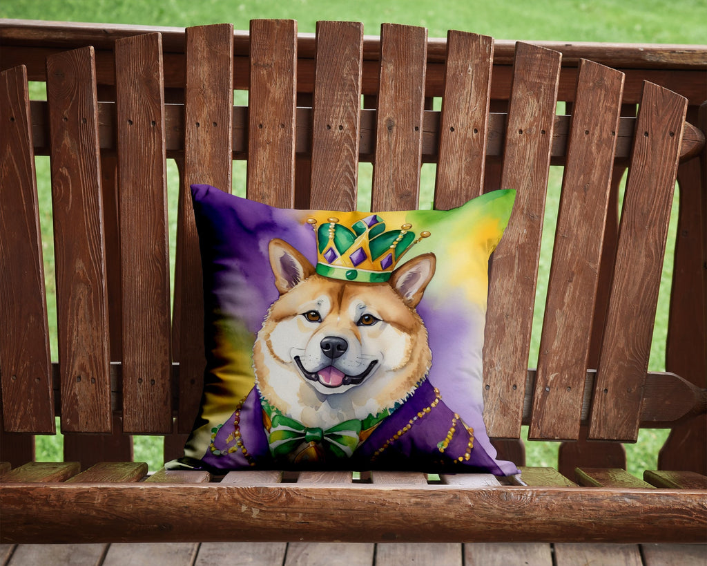 Akita King of Mardi Gras Decorative Throw Pillow 14x14 Indoor Outdoor Accent Cushion, Fabric Cover with Insert for Sofa, Bed, Porch & Living Room