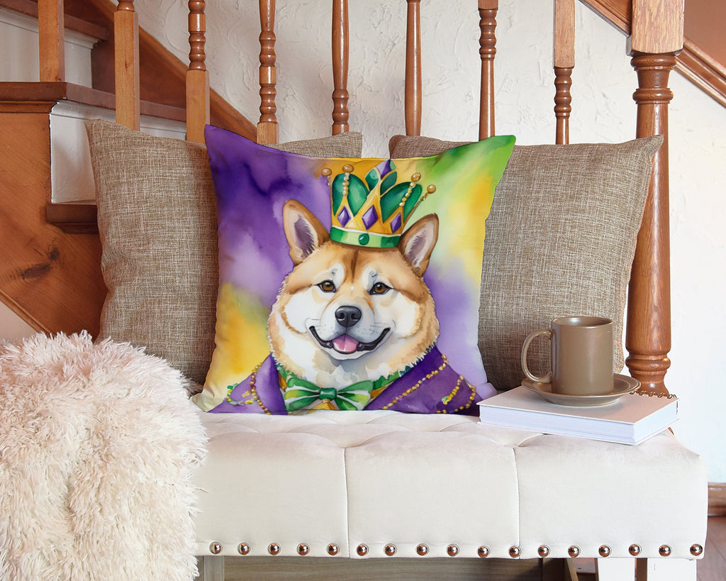 Akita King of Mardi Gras Decorative Throw Pillow 14x14 Indoor Outdoor Accent Cushion, Fabric Cover with Insert for Sofa, Bed, Porch & Living Room